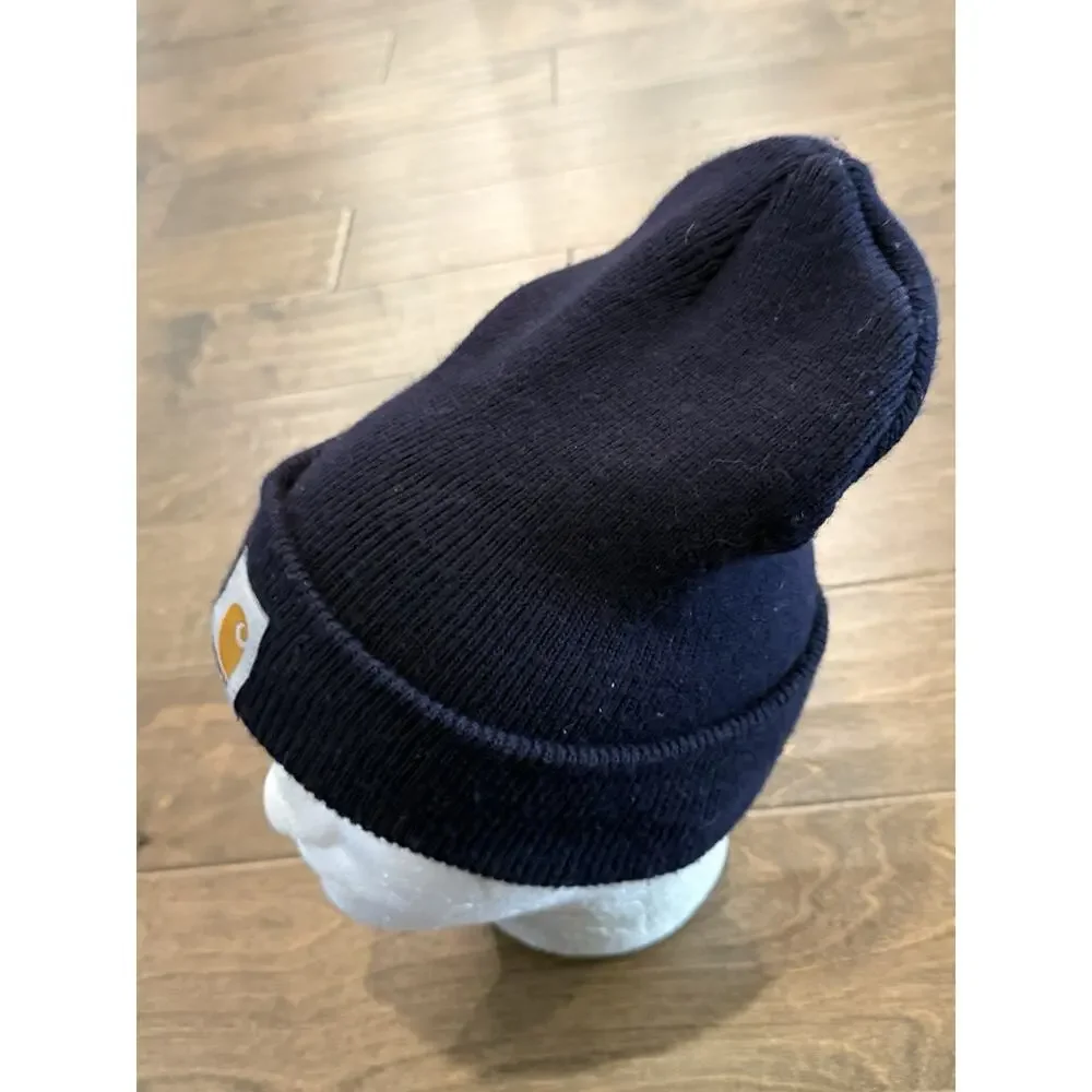 Carhartt Unisex Navy Knit Cuffed Beanie Hat Workwear Warm Cap One Size